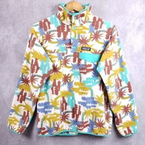Patagonia Womens Synchilla Printed Fleece Snap T Teal Tree Connection Size Small